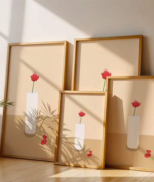 Minimalist Red Flower in White Vase on Beige Background - Mi tienda