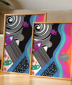 Colorful abstract art with geometric patterns and vibrant shapes