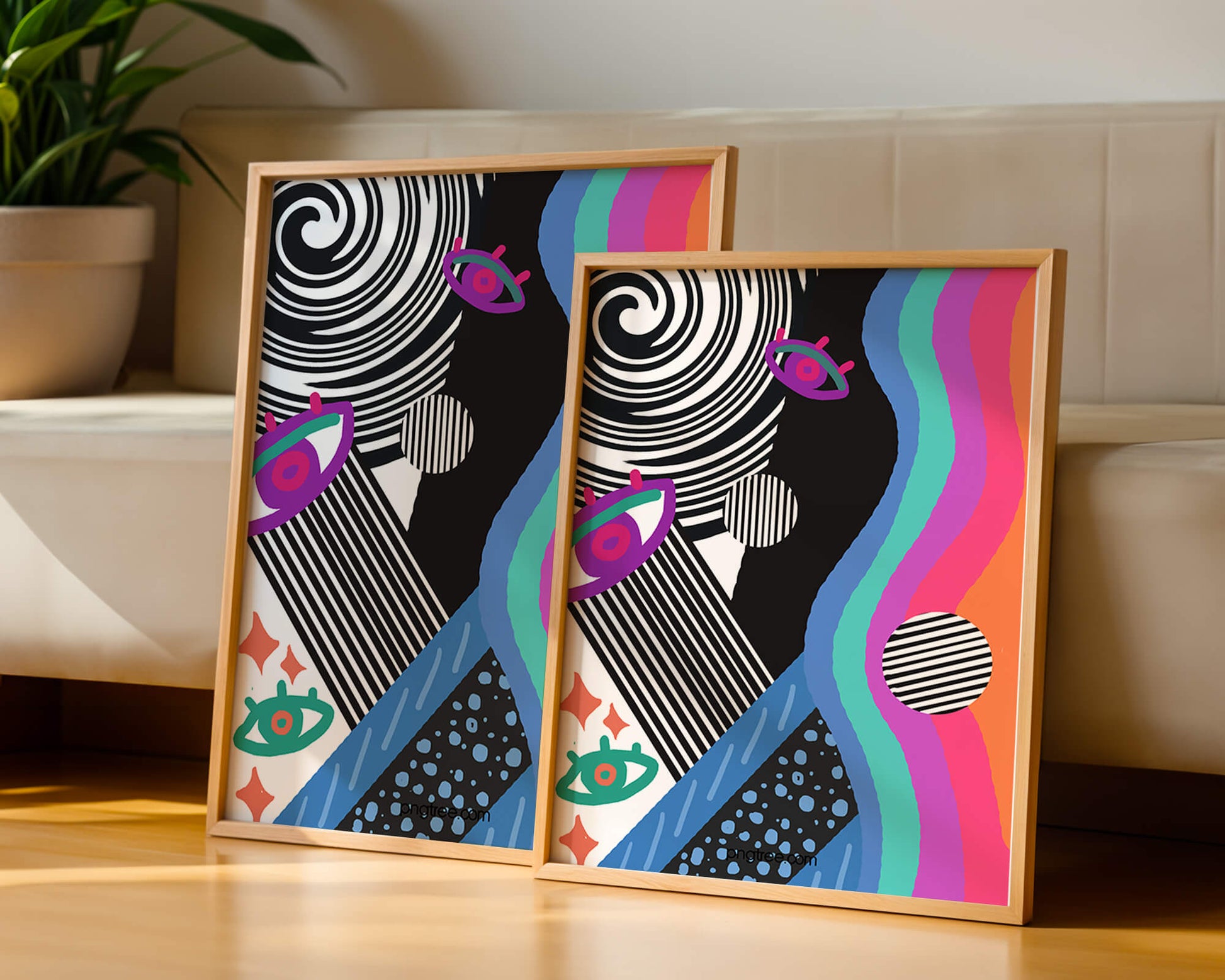 Colorful abstract art with geometric patterns and vibrant shapes