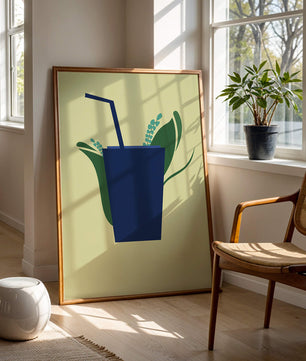 Ilustración de bebida de café moderna con elementos botánicos