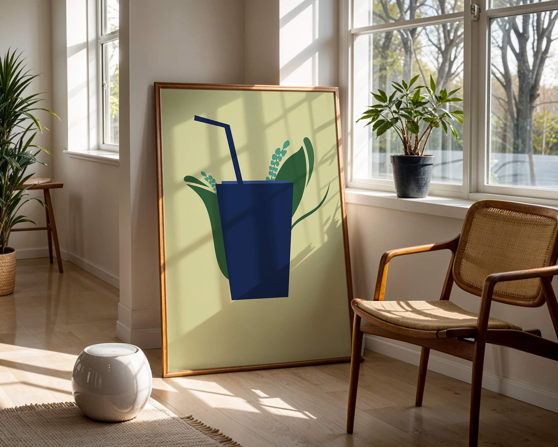 Modern cafe drink illustration with botanical elements
