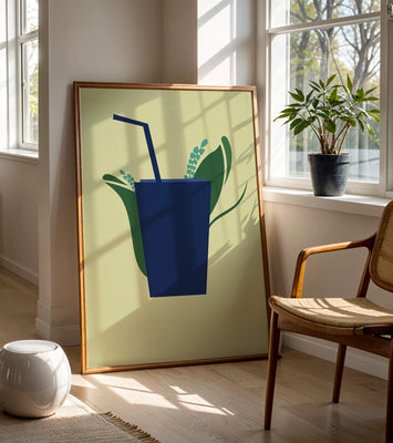 Modern cafe drink illustration with botanical elements