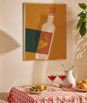 Modern Abstract Wine Bottle With Golden Leaf Design - Mi tienda
