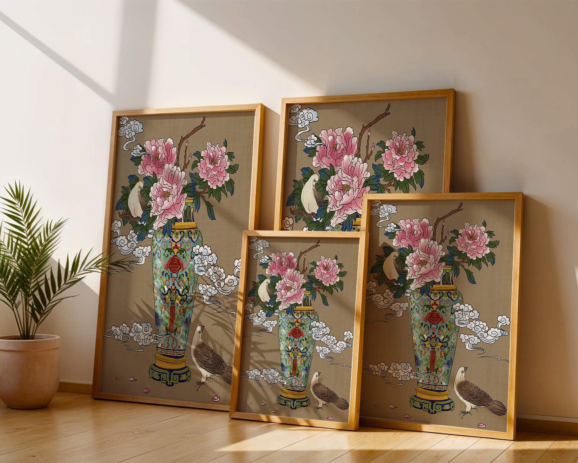 Elegant Asian Style Vase with Peonies and Birds