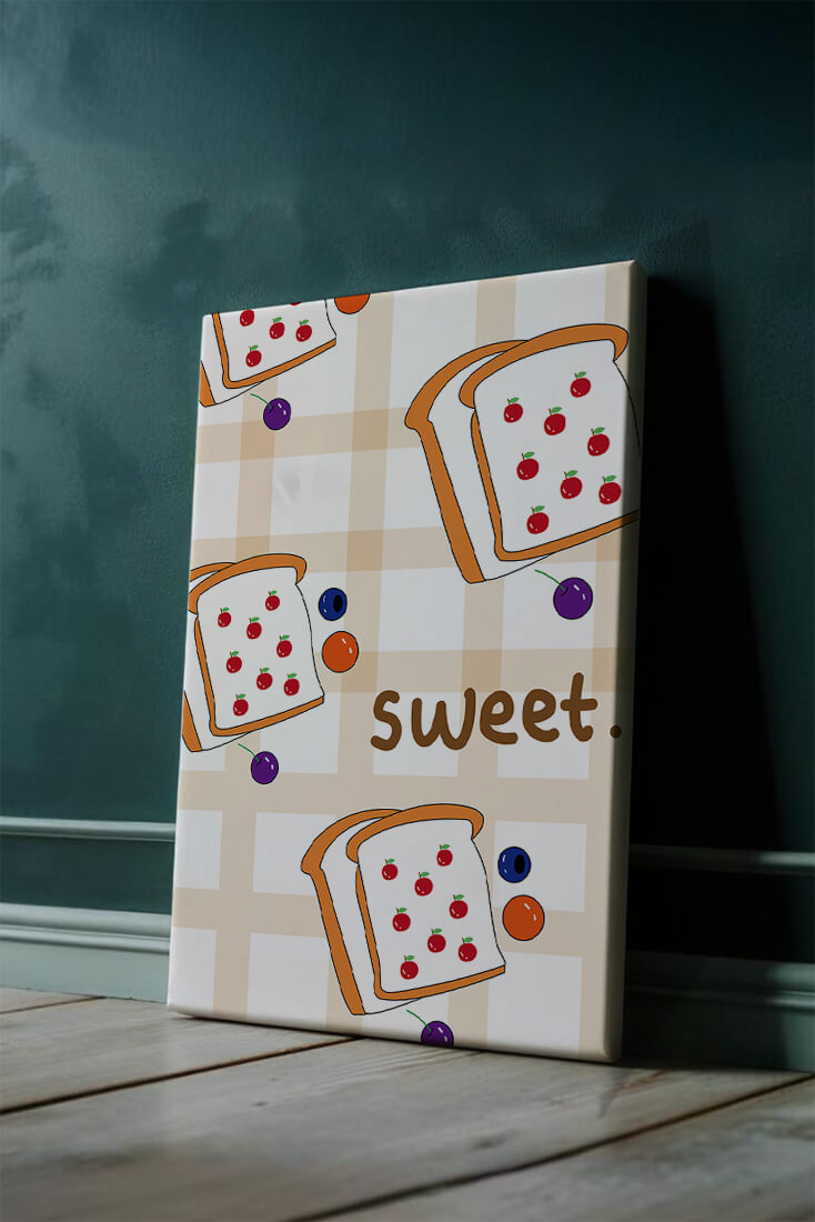 Playful toast pattern with fruit decor and text