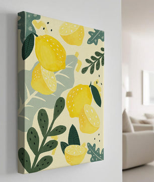 Composición ilustrativa de limones y hojas con colores vibrantes