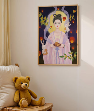 Mid-Autumn Festival Illustration with Moon Goddess and Rabbits