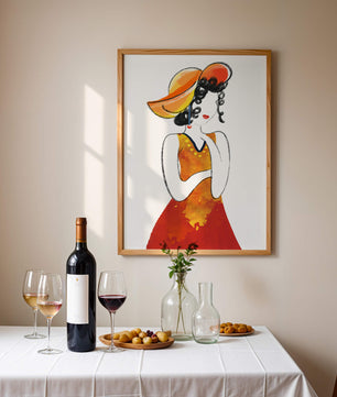 Elegante Frau in einem lebendigen Hut und Kleid Illustration