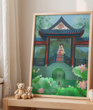 Traditional Chinese Pavilion with Women in Garden Scene - Mi tienda