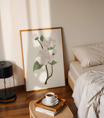 Delicate blooming flowers with lush leaves in elegant design