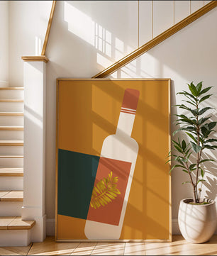 Modern Abstract Wine Bottle With Golden Leaf Design - Mi tienda