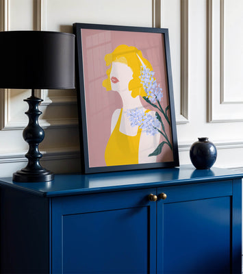 Abstract Portrait with Yellow and Lavender Accents