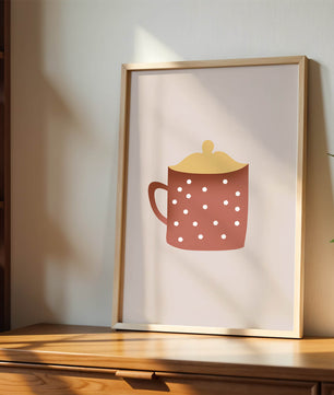 Decorative polka dot mug with yellow lid illustration