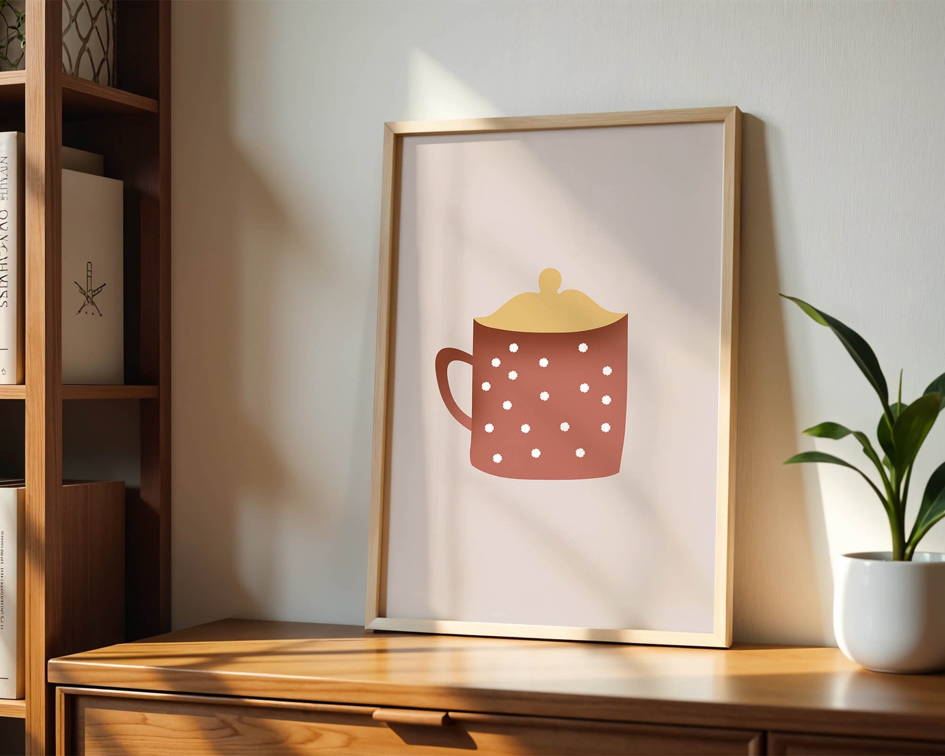 Decorative polka dot mug with yellow lid illustration