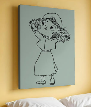 Hand-Drawn Illustration of a Thoughtful Cartoon Character with Curly Hair and a Beanie
