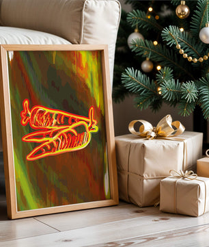 Vibrant abstract carrot illustration with dynamic red and orange patterns