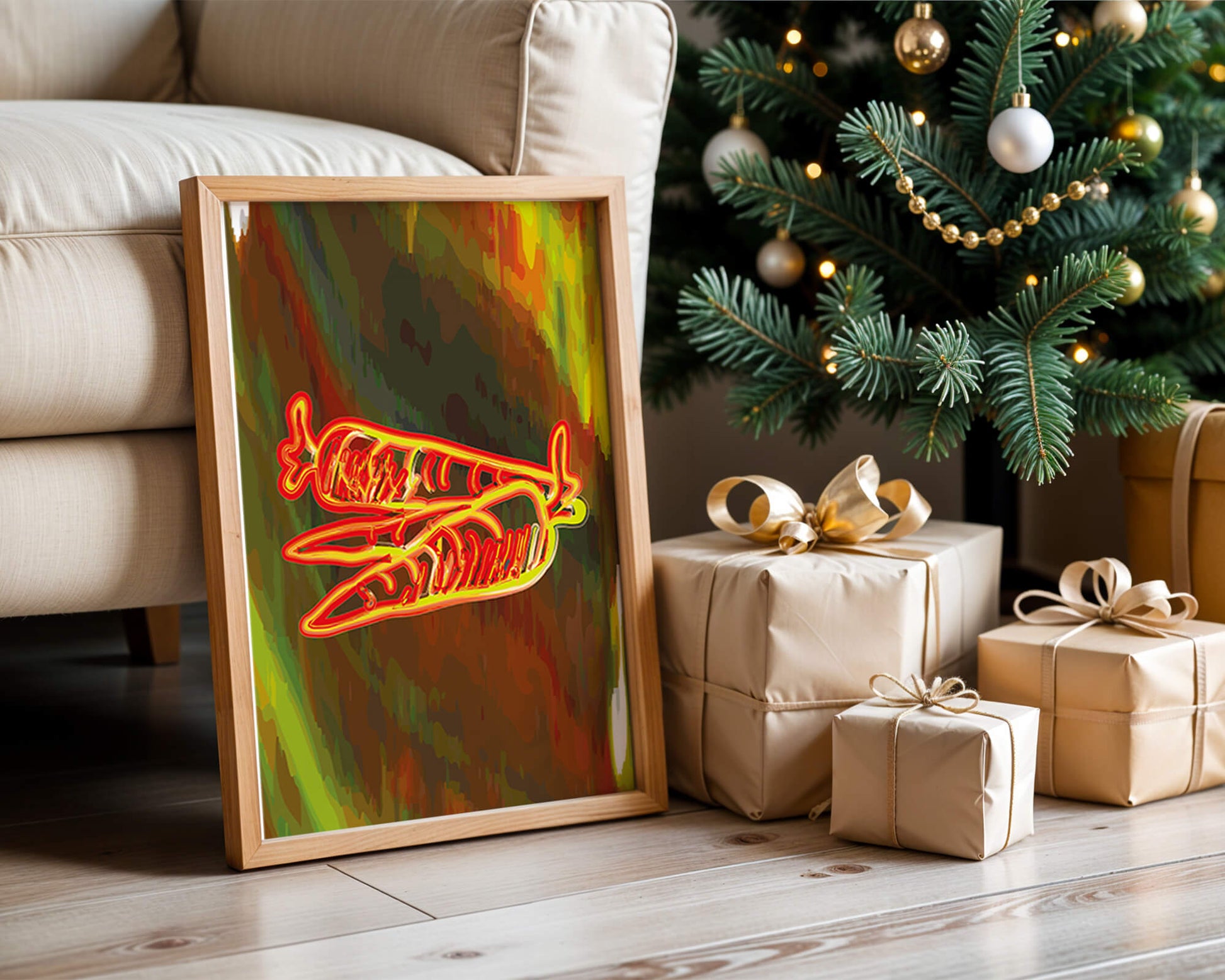 Vibrant abstract carrot illustration with dynamic red and orange patterns