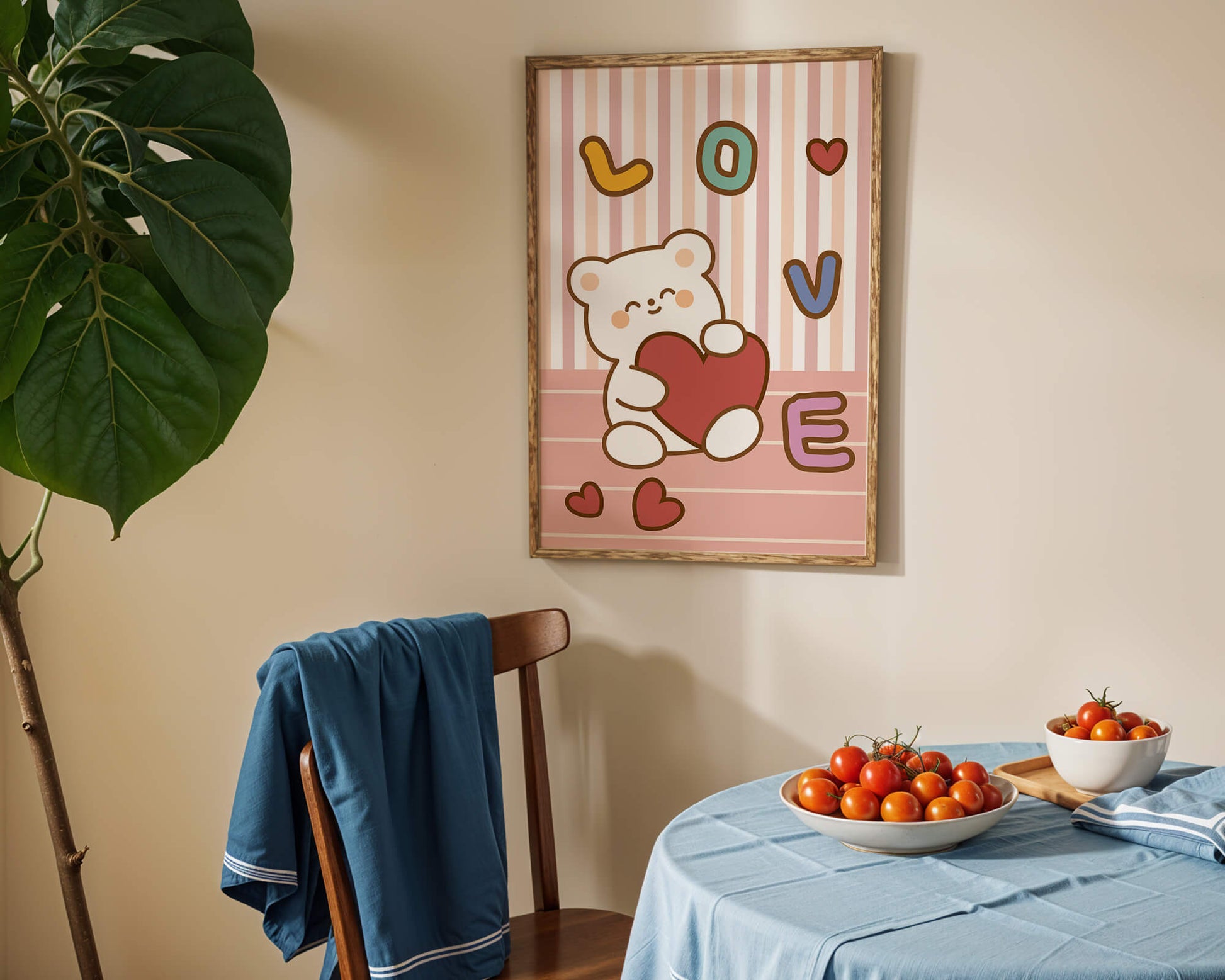 Adorable bear holding a heart in a playful love-themed illustration