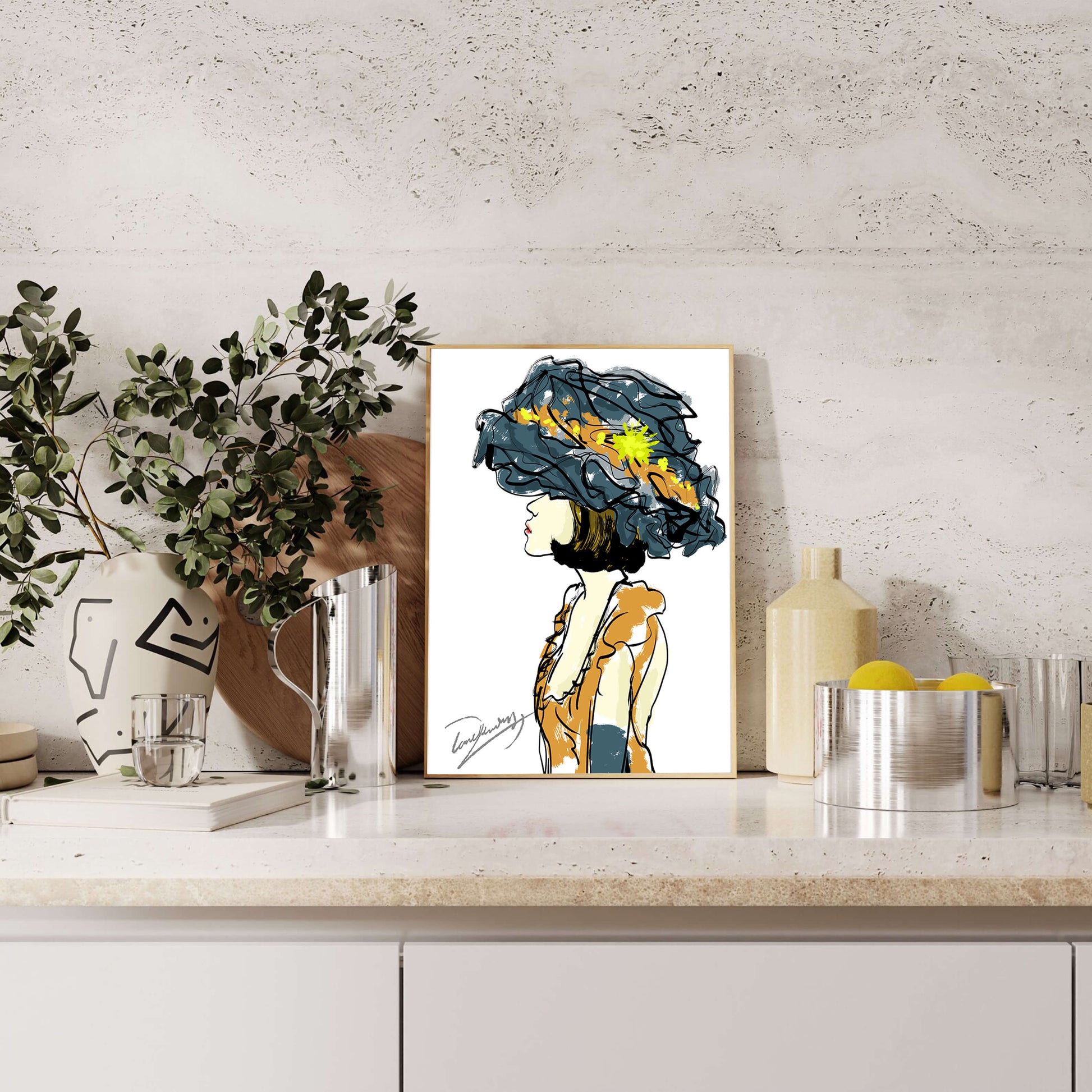 Portrait of a Fashionable Woman with a Large Hat and Gold Accents