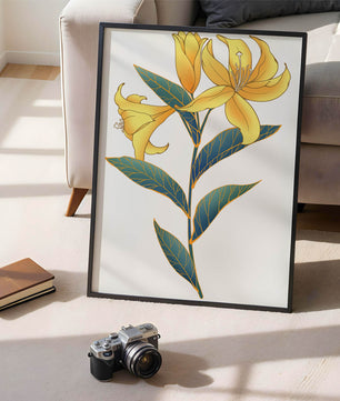 Elegante goldene Lilienillustration mit komplizierten Blattdetails