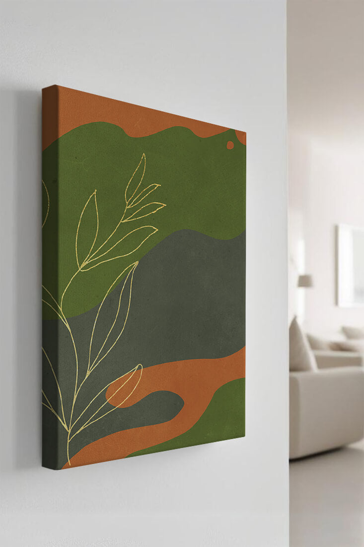 Abstrakte botanische Kunst mit Goldblatt auf buntem Hintergrund