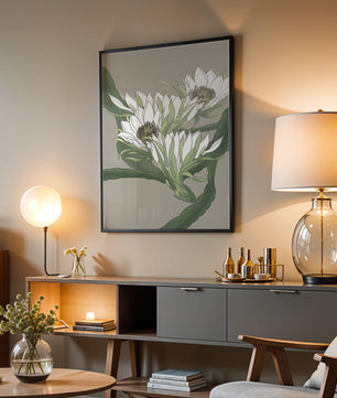 Beautiful botanical illustration of white blooming flowers with green leaves