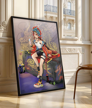 Anime art of a girl in traditional attire with urban elements
