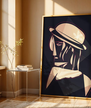 Stylized Portrait of a Woman in a Hat with Geometric Elements - Mi tienda