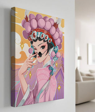 Personaje de anime elegante con atuendo tradicional y detalles dorados