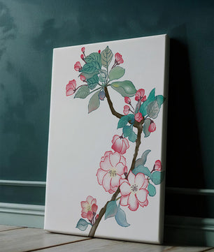 Elegante ilustración floral en acuarela con flor de cerezo.