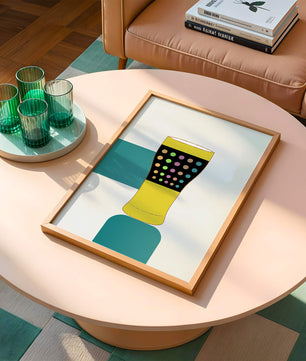 Colorful abstract illustration of a pint glass with dotted pattern