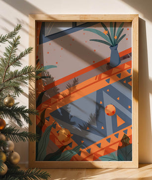 Modern Abstract Interior with Geometric Patterns and Plant