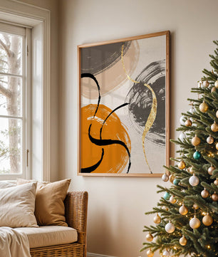 Abstract Art with Orange, Black, and Gold Brushstrokes - Mi tienda