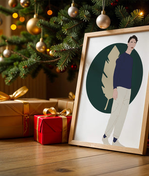 Illustration of a man standing with abstract leaf background