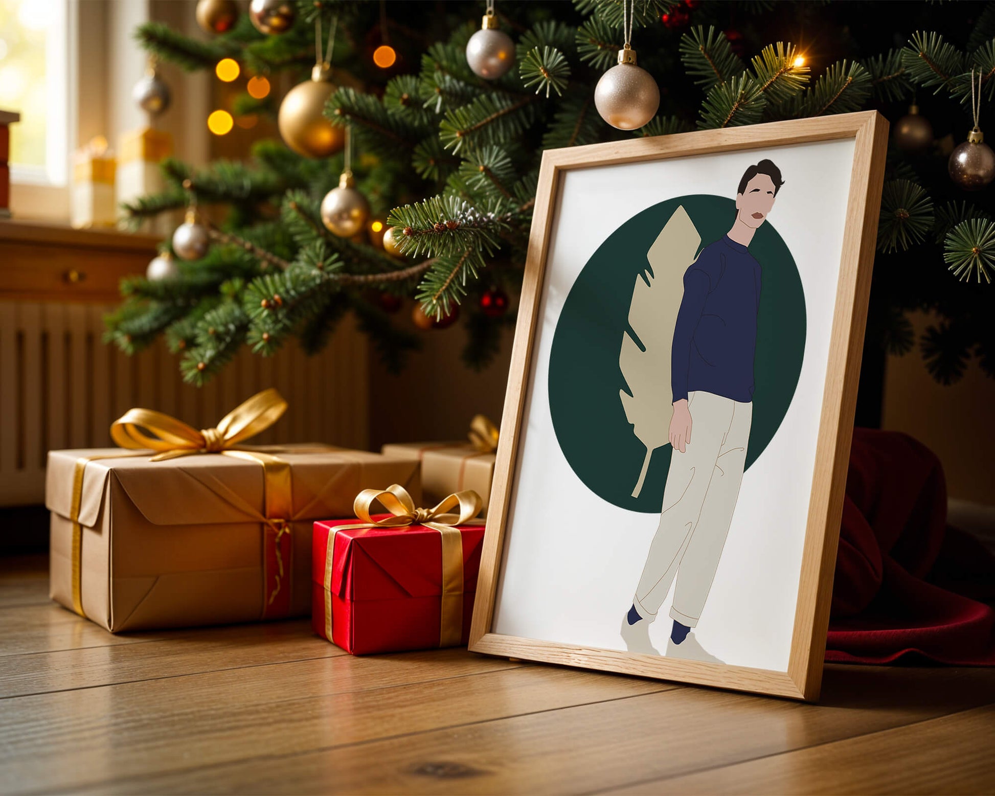 Illustration of a man standing with abstract leaf background