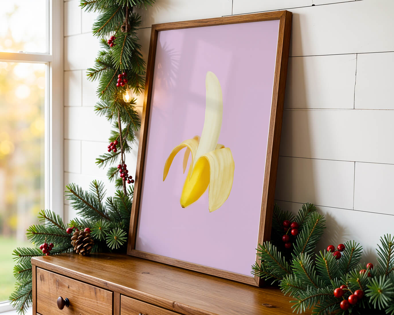 Open banana with purple background for vibrant decoration