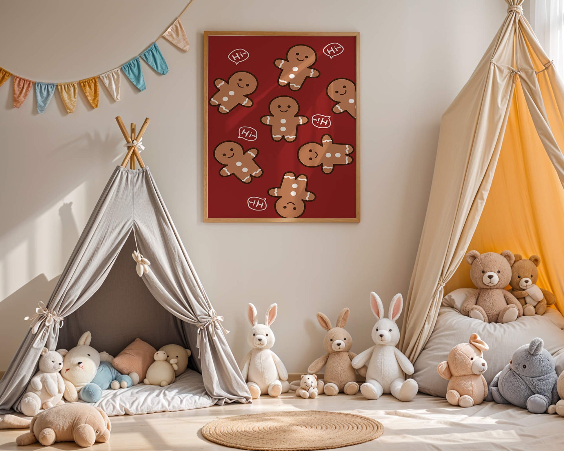 Playful gingerbread pattern with holiday greetings