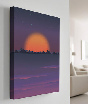 Sunset Over Mountains with Starry Sky