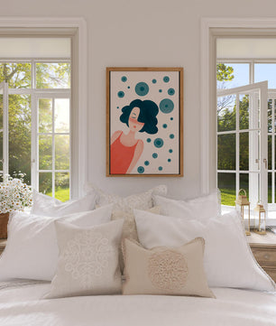 Dreamy Female Portrait with Abstract Circles in Modern Art Style - Mi tienda