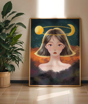 Surreal portrait of a girl with celestial elements