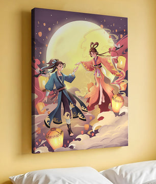 Scène de fantaisie élégante au clair de lune avec tenue traditionnelle