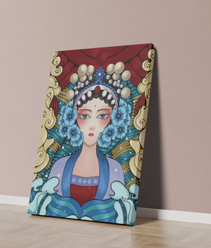 Traditional Asian Portrait with Vibrant Colors and Floral Details