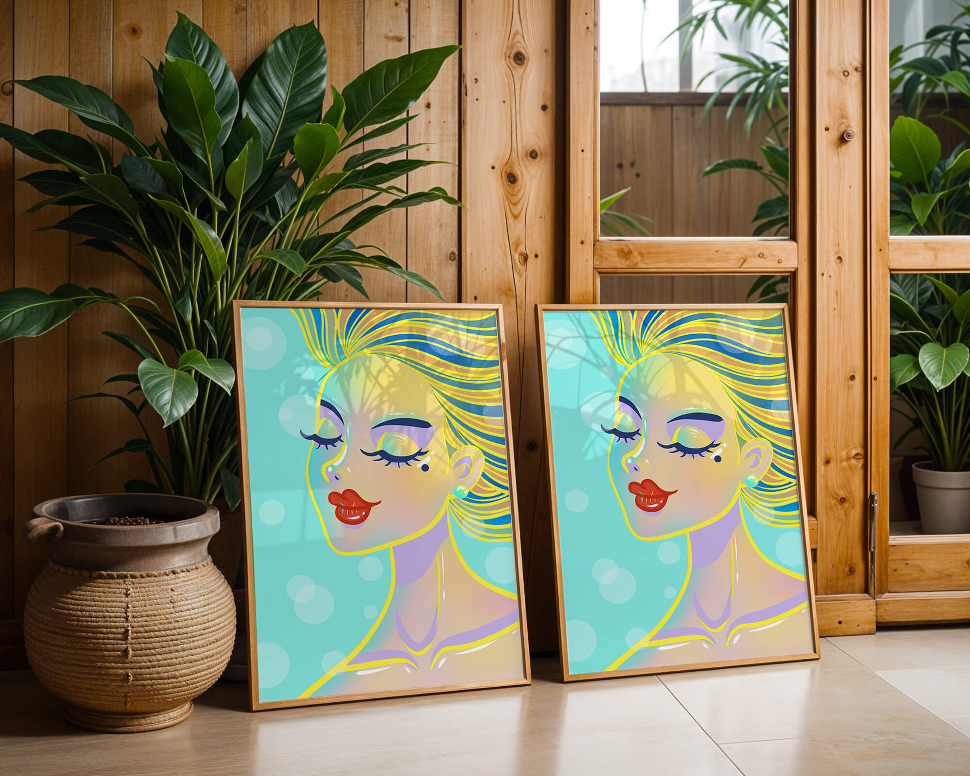 Colorful abstract portrait of a woman with closed eyes
