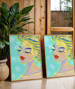 Portrait abstrait coloré d'une femme aux yeux fermés