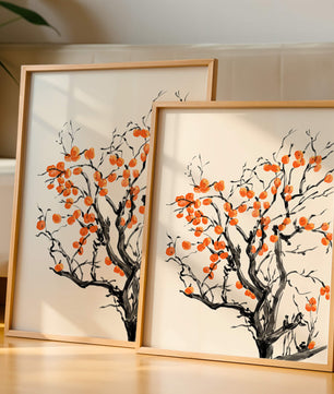 Elegant watercolor tree with vibrant orange fruit