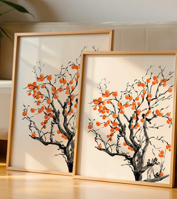 Elegant watercolor tree with vibrant orange fruit