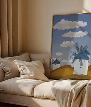 Scenic Windmills on a Sunny Day with Blue Skies and Clouds