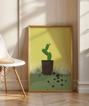 Illustration of a potted cactus with flower on soft background