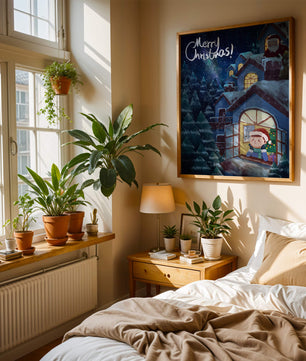 Festive Christmas scene with Santa and a cozy home