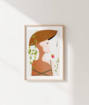 Elegant Abstract Portrait of a Woman with Floral Elements and a Large Hat - Mi tienda